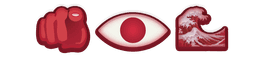 A logo featuring a finger pointing toward the viewer, an eye, and a wave